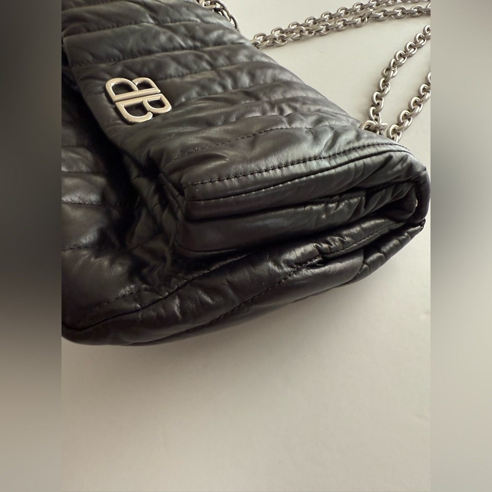 Authentic Balenciaga Logo Monaco Chain Bag S Quilted Thin Calf Black - Picture 6 of 13